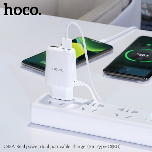 Адаптер мережевий HOCO Type-C cable Real power C82A |2USB, 2.4A| white