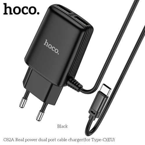 Адаптер мережевий HOCO Type-C cable Real power C82A |2USB, 2.4A| white