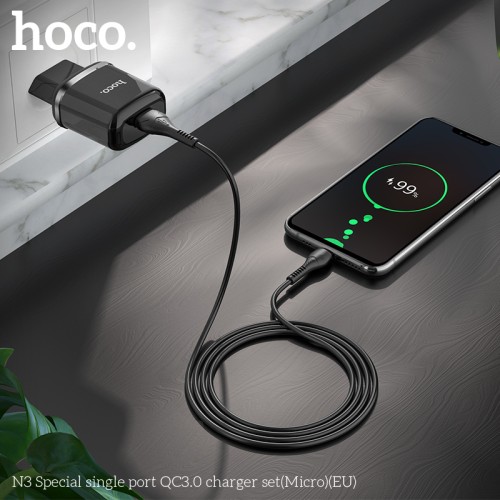 Адаптер мережевий HOCO Micro USB cable Special FCP, AFC N3 |1USB, 18W/3A, QC3.0| (Safety Certified) white