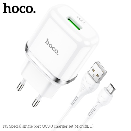 Адаптер мережевий HOCO Micro USB cable Special FCP, AFC N3 |1USB, 18W/3A, QC3.0| (Safety Certified) white