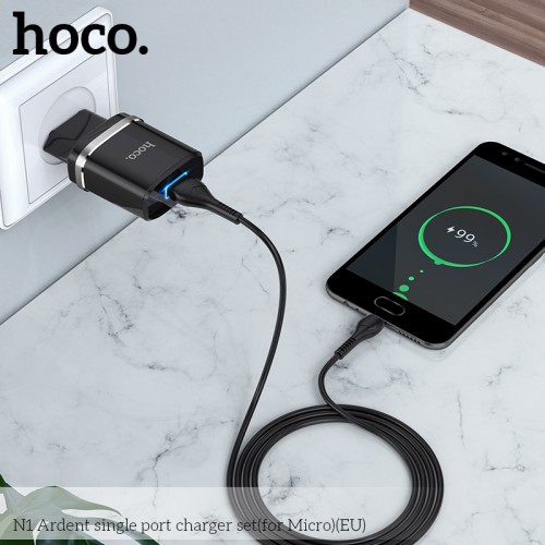 Адаптер мережевий HOCO Micro USB cable Ardent single port charger set N1 |1USB, 2.4A| (Safety Certified) black