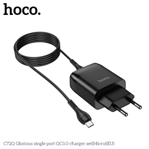 Адаптер мережевий HOCO Micro USB cable Glorious single port charger set C72Q |1USB, QC3.0/FCP/AFC, 3A, 18W| black