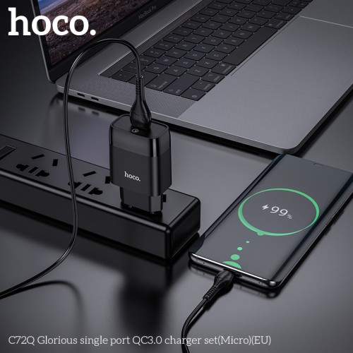 Адаптер мережевий HOCO Micro USB cable Glorious single port charger set C72Q |1USB, QC3.0/FCP/AFC, 3A, 18W| black