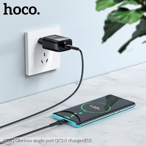 Адаптер мережевий HOCO Glorious single port charger  C72Q |1USB, QC3.0/FCP/AFC, 3A, 18W| black