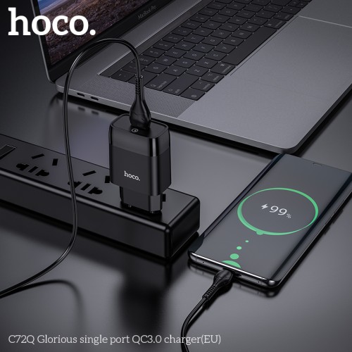 Адаптер мережевий HOCO Glorious single port charger  C72Q |1USB, QC3.0/FCP/AFC, 3A, 18W| white