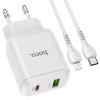 Адаптер мережевий HOCO Type-C to Lightning Cable Favor dual port N5 |1USB/1Type-C, PD20W/QC3.0, 3A| (Safety Certified) white