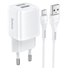 Адаптер мережевий HOCO Micro USB Cable Briar dual port charger set N8 |2USB, 2.4A| (Safety Certified) white
