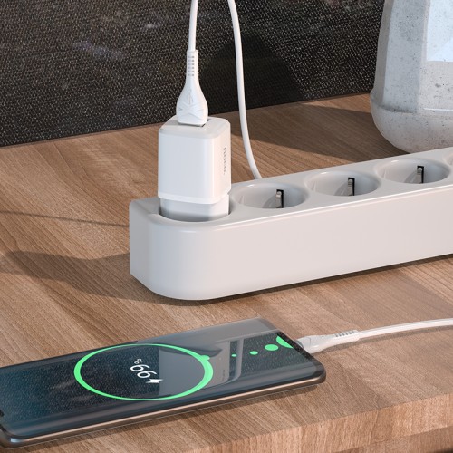 Адаптер мережевий HOCO Type-C Cable Briar dual port charger set N8 |2USB, 2.4A| (Safety Certified) white