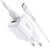 Адаптер мережевий HOCO Type-C Cable Briar dual port charger set N8 |2USB, 2.4A| (Safety Certified) white