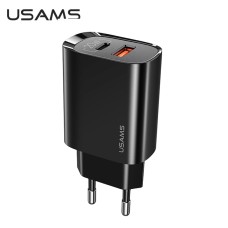 Адаптер мережевий USAMS T35 Fast Charger US-CC121 |1USB/1Type-C, 20W, PD3.0/QC| black