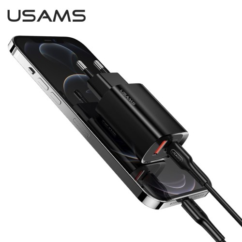 Адаптер мережевий USAMS T35 Fast Charger US-CC121 |1USB/1Type-C, 20W, PD3.0/QC| black