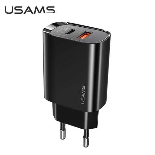 Адаптер мережевий USAMS T35 Fast Charger US-CC121 |1USB/1Type-C, 20W, PD3.0/QC| black