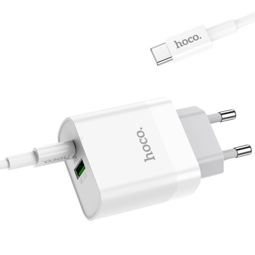 Адаптер мережевий HOCO Type-C to Type-C cable Rapido charger set C80A |1USB/1Type-C, QC/PD, 20W, 3A| white