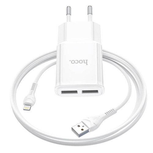 Адаптер мережевий HOCO Lightning Cable Star round dual port charger set C88A |2USB, 2.4A| white