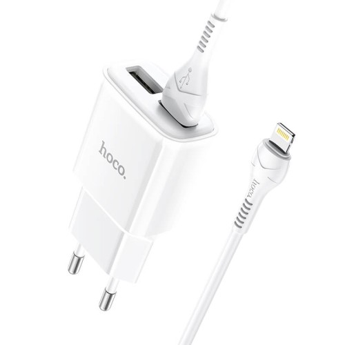 Адаптер мережевий HOCO Lightning Cable Star round dual port charger set C88A |2USB, 2.4A| white