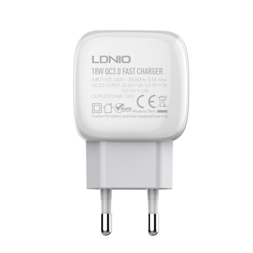 Адаптер мережевий LDNIO Type-C Cable A1306Q |1USB, 3A, QC| white