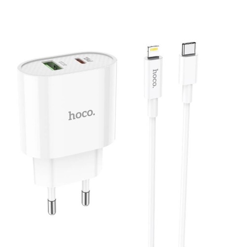 Адаптер мережевий HOCO Type-C to Lightning Cable Lineal C95A |1USB/1Type-C, PD/QC, 20W/3A| white