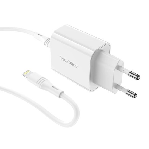 Адаптер мережевий BOROFONE Type-C to Lightning cable Easy Speed single port charger BA57A |Type-C, 20W/3A, PD/QC| white