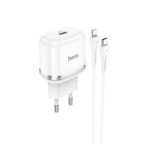 Адаптер мережевий HOCO Type-C to Lightning Cable Victorious single port charger set N24 |1Type-C, 20W/3A, PD/QC| black