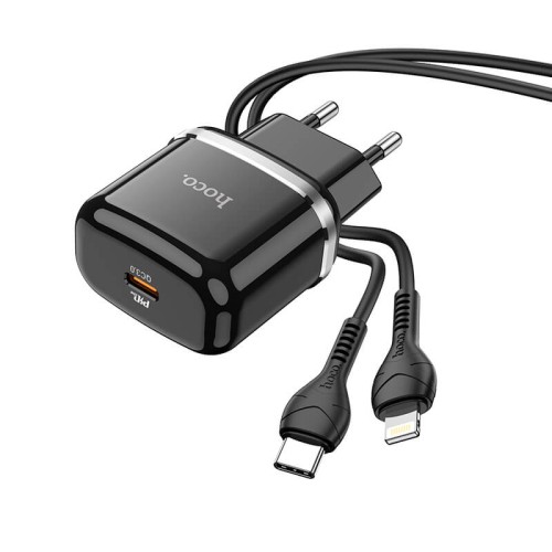 Адаптер мережевий HOCO Type-C to Lightning Cable Victorious single port charger set N24 |1Type-C, 20W/3A, PD/QC| white