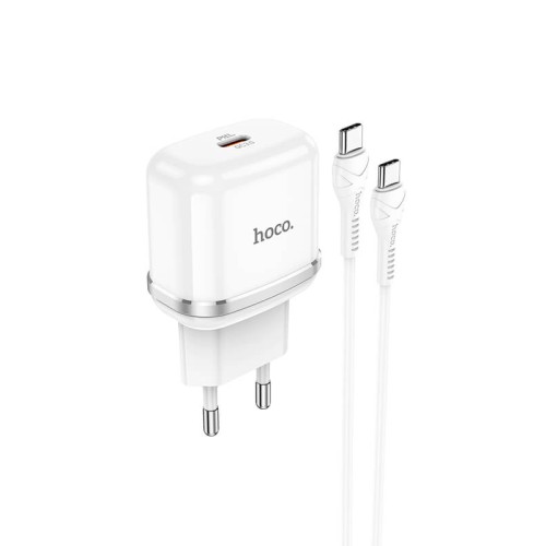Адаптер мережевий HOCO Type-C to Type-C Cable Victorious single port charger set N24 |1Type-C, 20W/3A, PD/QC| white