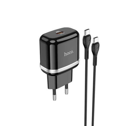 Адаптер мережевий HOCO Type-C to Type-C Cable Victorious single port charger set N24 |1Type-C, 20W/3A, PD/QC| white