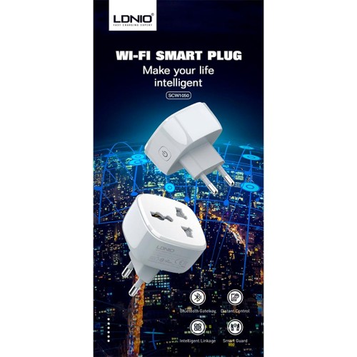 Розумна Wi-Fi розетка LDNIO  WIFI SMART POWER PLUG SCW1050 |2500W, 10A, 2.4Ghz| white