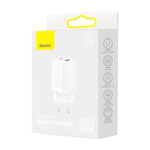 Адаптер мережевий BASEUS Super Si Pro Quick Charge |1USB/1Type-C, 30W/3A, PD/QC| (CCSUPP-E02) black