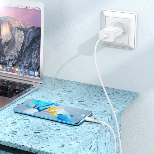 Адаптер мережевий HOCO Type-C to Type-C Cable Jetta charger set N22 |Type-C, 25W/3A, PD| white