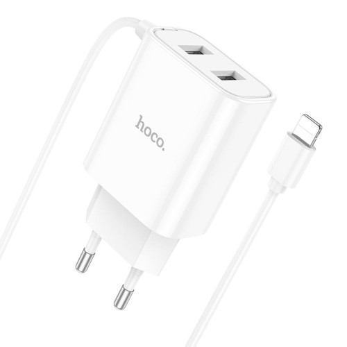 Адаптер мережевий HOCO Lightning Cable Courser dual-port charger C103A |2USB, 2.1A| white