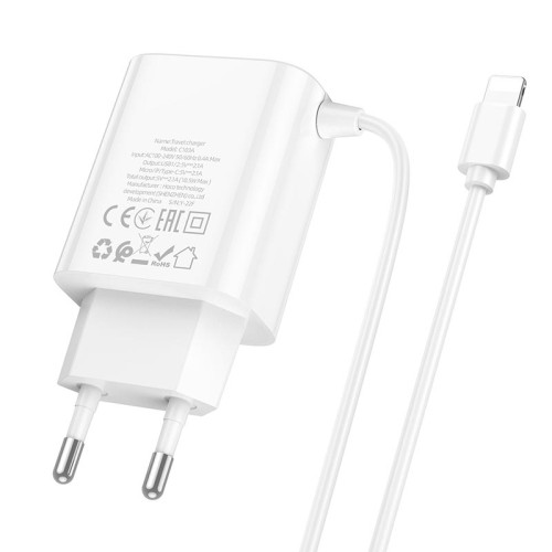 Адаптер мережевий HOCO Lightning Cable Courser dual-port charger C103A |2USB, 2.1A| white