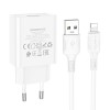 Адаптер мережевий BOROFONE Lightning Cable Aspirer single port charger set BA74A |1USB, 2.1A| white