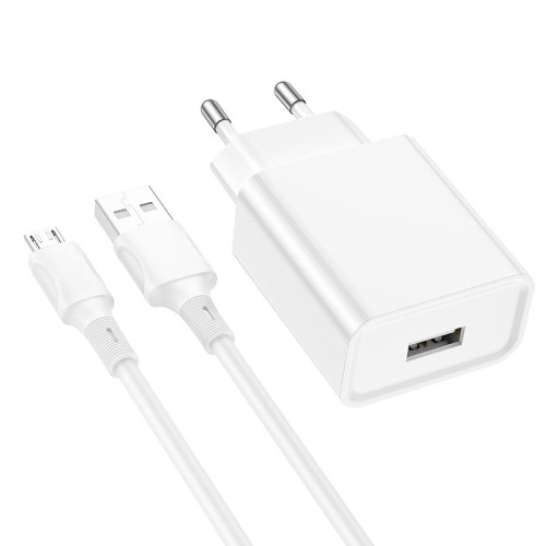 Адаптер мережевий BOROFONE Micro USB Cable Aspirer single port charger set BA74A |1USB, 2.1A| white