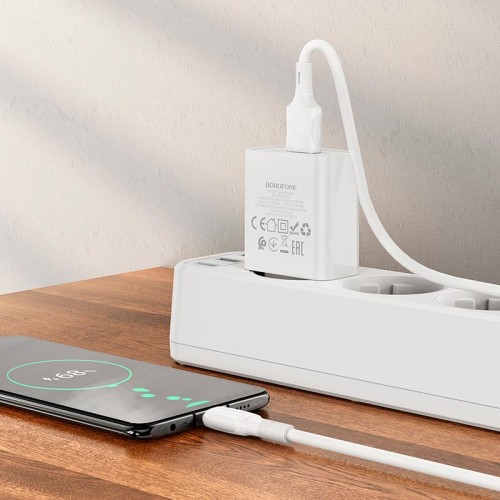Адаптер мережевий BOROFONE Micro USB Cable Aspirer single port charger set BA74A |1USB, 2.1A| white