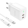 Адаптер мережевий BOROFONE Type-C to Lightning cable Reacher dual port charger set BN9 |2Type-C, 35W/3A, PD/QC| white