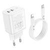 Адаптер мережевий BOROFONE Type-C to Lightning cable Reacher dual port charger set BN9 |2Type-C, 35W/3A, PD/QC| white