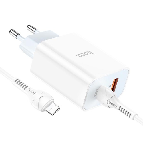 Адаптер мережевий HOCO Type-C to Lightning charger set C97A |1USB/1Type-C, 20W/3A, QC/PD| white