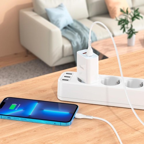 Адаптер мережевий HOCO Type-C to Lightning charger set C97A |1USB/1Type-C, 20W/3A, QC/PD| white