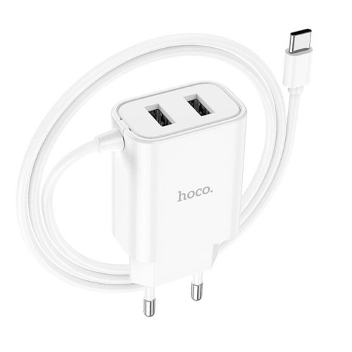 Адаптер мережевий HOCO Type-C Cable Courser dual-port charger C103A |2USB, 2.1A| white