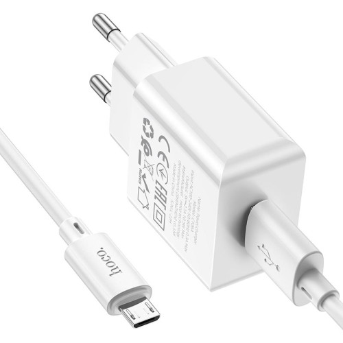 Адаптер мережевий HOCO Leisure Micro USB Cable single port charger C106A |1USB, 10.5W/2.1A| white