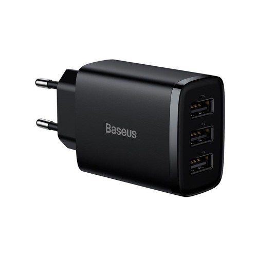 Адаптер мережевий Baseus Compact  Charger 3U 17W EU |3USB, QC, 3.4A|  (CCXJ020102) black