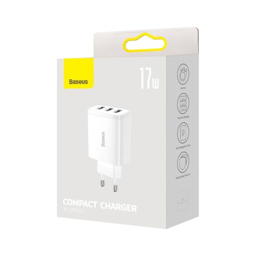 Адаптер мережевий Baseus Compact  Charger 3U 17W EU |3USB, QC, 3.4A|  (CCXJ020102) black