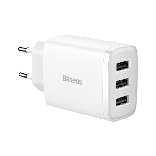 Адаптер мережевий Baseus Compact  Charger 3U 17W EU |3USB, QC, 3.4A|  (CCXJ020102) black