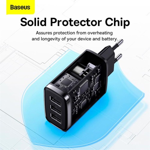 Адаптер мережевий Baseus Compact  Charger 3U 17W EU |3USB, QC, 3.4A|  (CCXJ020102) black