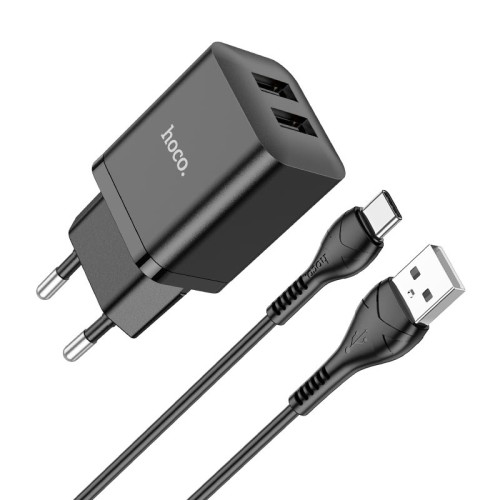 Адаптер мережевий HOCO Type-C Cable Maker dual port charger set N25 |2USB, 2.1A| white