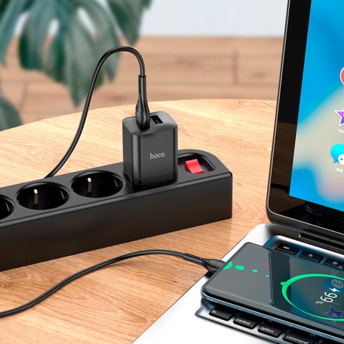 Адаптер мережевий HOCO Type-C Cable Maker dual port charger set N25 |2USB, 2.1A| black
