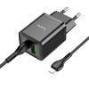 Адаптер мережевий HOCO Type-C to Lightning Cable Founder charger set N28 |1USB/1Type-C, 20W/3A, PD/QC| black