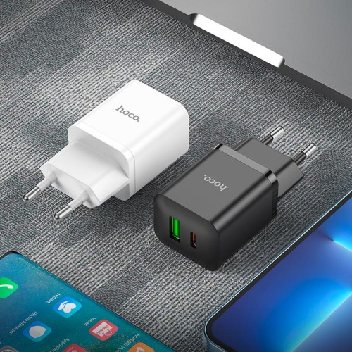 Адаптер мережевий HOCO Type-C to Lightning Cable Founder charger set N28 |1USB/1Type-C, 20W/3A, PD/QC| black