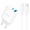 Адаптер мережевий HOCO Type-C to Lightning Cable Stage dual port charger set C105A |1USB/1Type-C, 20W/3A, PD/QC| white