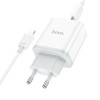 Адаптер мережевий HOCO Type-C to Lightning Cable Stage dual port charger set C105A |1USB/1Type-C, 20W/3A, PD/QC| white